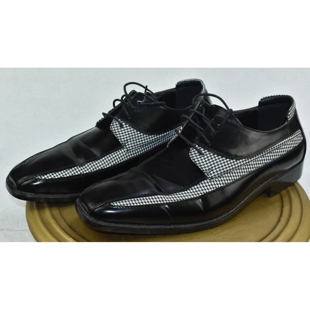 Bolano Men Dress Shoes Size 11 Black and White Oxford Houndstooth Print